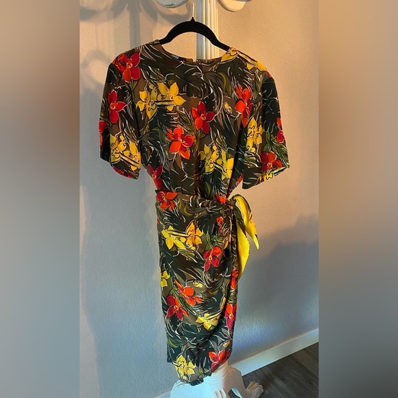Vintage GILLIAN 100% SILK Floral Abstract Faux Wrap Dress | Size 6 - Picture 2 of 8